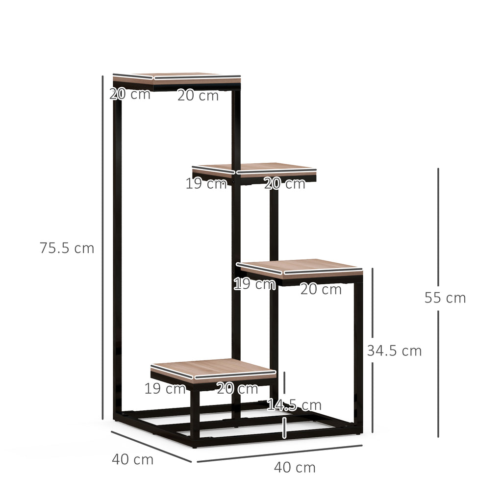 Outsunny shelf for 4 -level plants in steel and wood, 40x40x75.5 cm, brown and black - Borgè