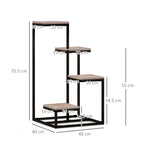 Outsunny shelf for 4 -level plants in steel and wood, 40x40x75.5 cm, brown and black - Borgè