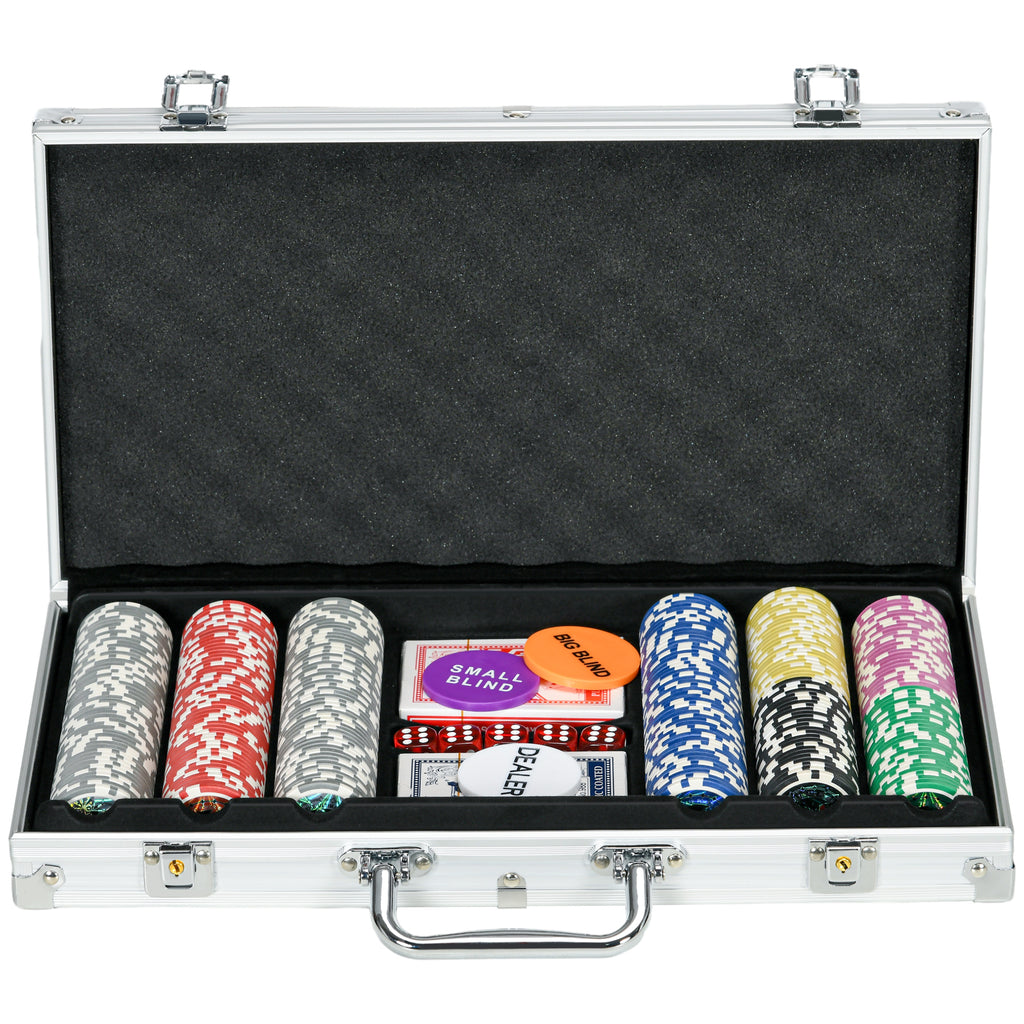 SportNow Set Poker for 7-8 players with 300 chips, 2 decks of cards and 5 dice, aluminum and polyester - Borgè