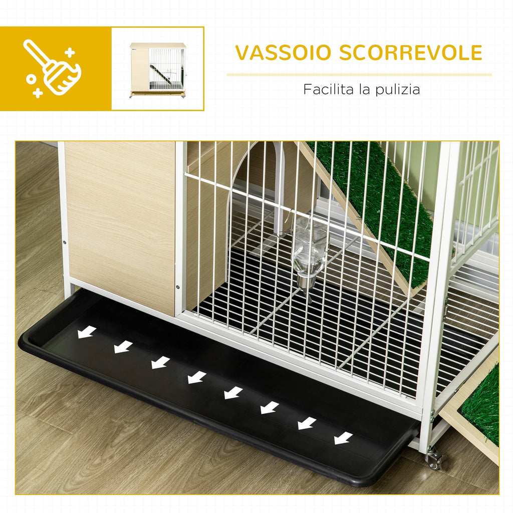 Rabbit Cage with Water Tank and Removable Tray, Chipboard, Steel and PVC, 78x52.5x76.5 cm - Borge' Group Limited