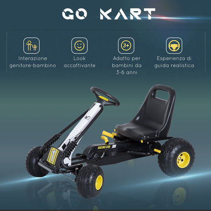 Go-Kart with Pedals for Children with Adjustable Seat, Brake and Clutch, 95x66.5x57cm, White Black - Borgè