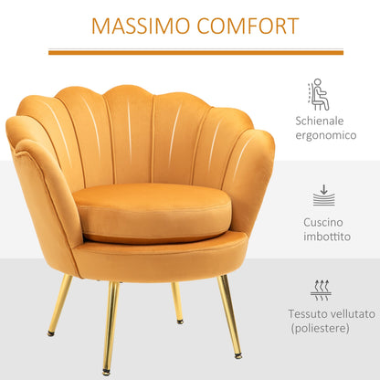 SEASHELL Design Mustard Velvet Chamber Armchair With Back | 76x67x74cm - Borgè