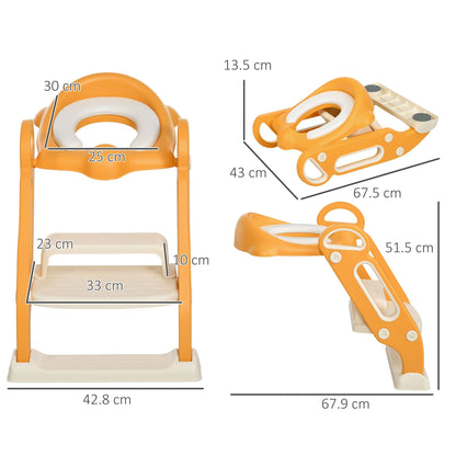 Toilet Child Seat with folding ladder, side handles and removable pillow, orange - Borgè