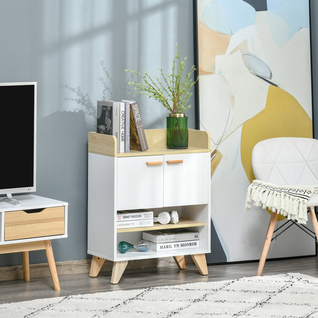 Multiuse cabinet with locker and open shelves, living room for living room, kitchen, white wood office, 60x30x78cm - Borgè