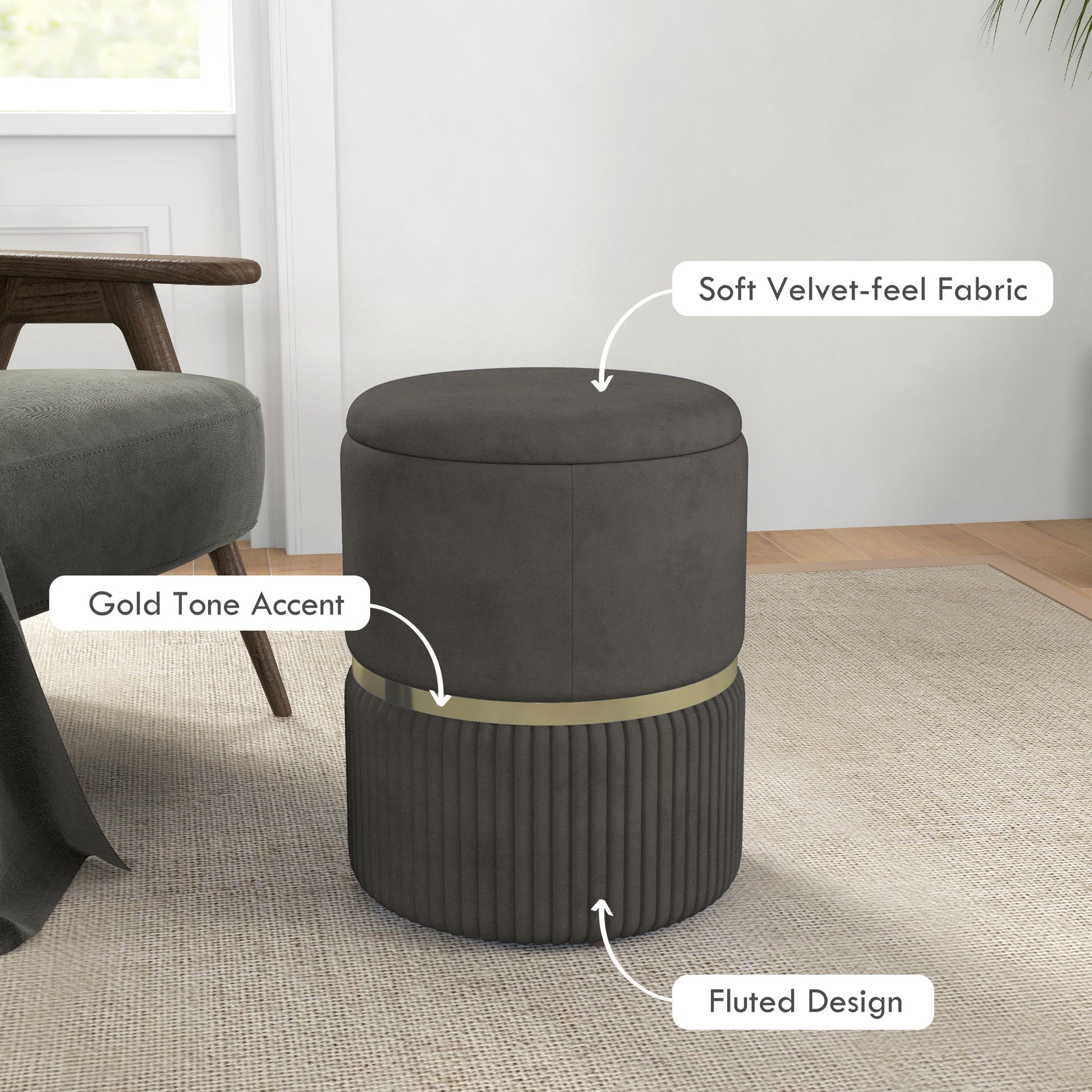 Homcom pouf 120 kg max container for living room, entrance and room, in polyester, 36x36x44 cm, gray - Borgè