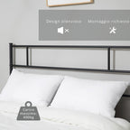 Black Double Bed in Metal/Steel | 160x200cm with Slats, headboard and footboard - Borgè