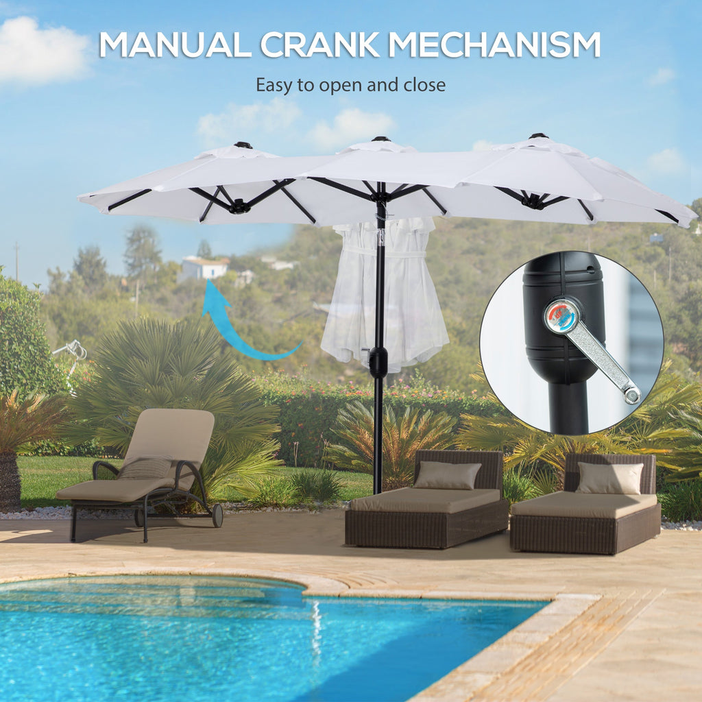 Double Tilting Garden Umbrella with Crank Opening, 295x152x222cm, White - Borge' Group Limited
