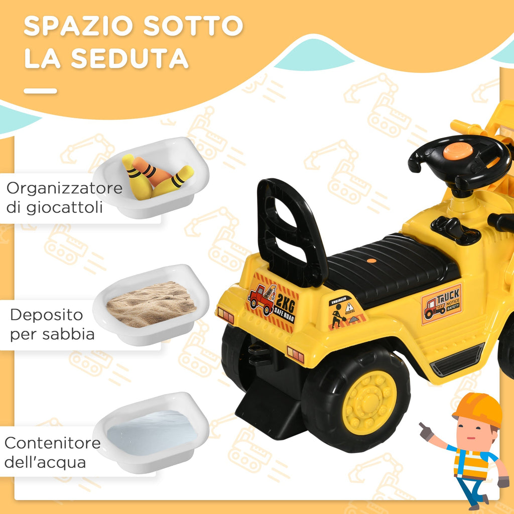 Children's Excavator 3-4 years with Pinza, button for sounds and storage space, 83x27x39 cm, yellow and black - Borgè