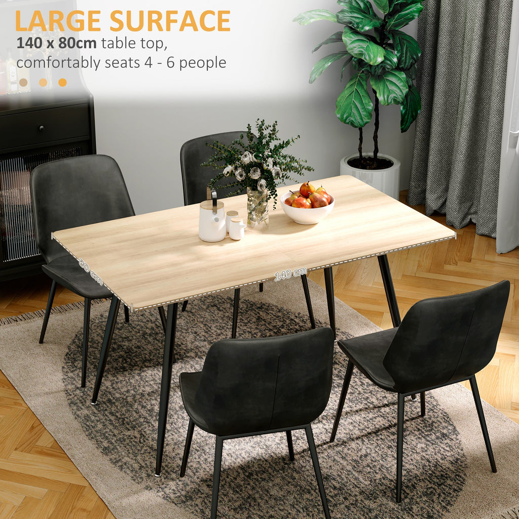 Kitchen table for 4 people in mdf and steel, 140x80x76cm, wood and black color - Borgè