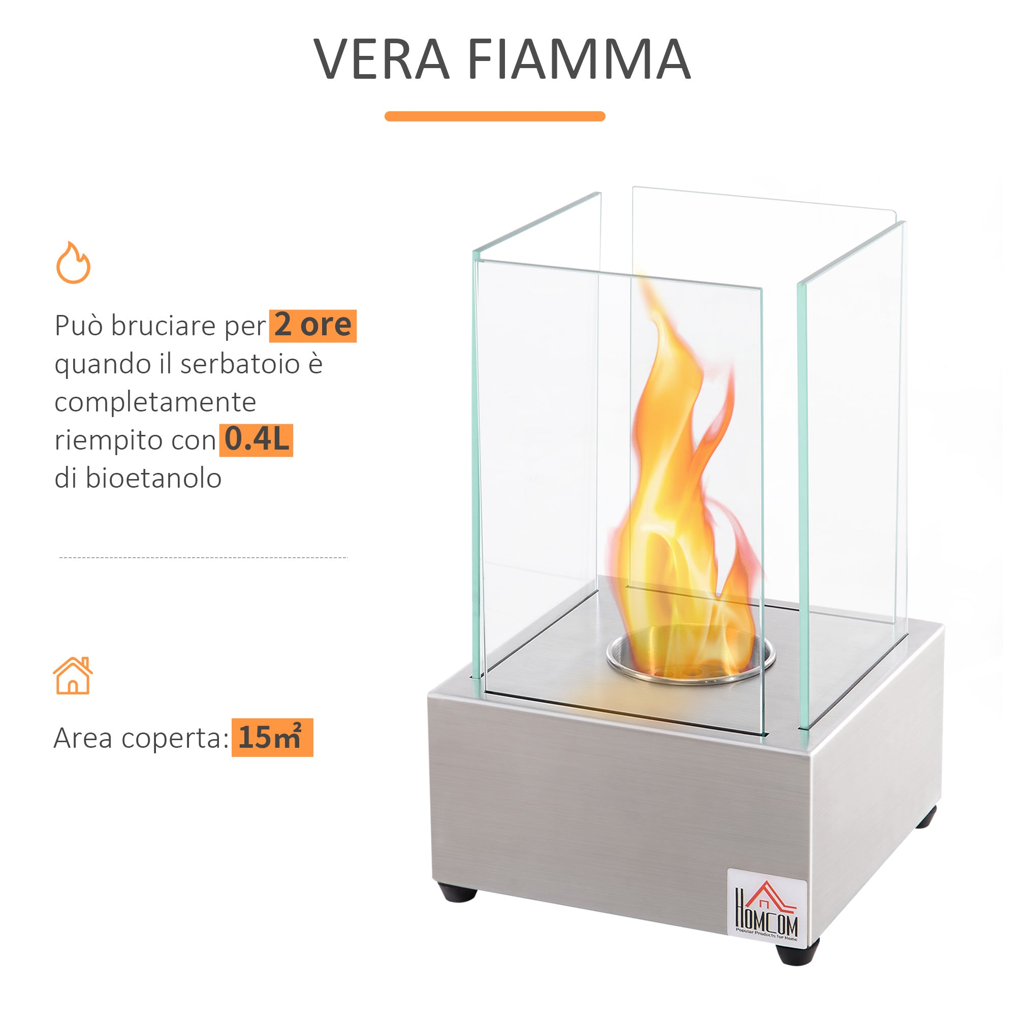 Homcom Biocamino in steel and glass for interior and exterior - gray - Borgè