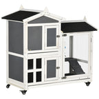 Outdoor Rabbit Hutch for 2 Wooden Rabbits with Removable Tray and Running Area, 110x60x104 cm - Borge' Group Limited