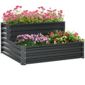 2-Tier Raised Garden Bed in Steel with Open Bottom, 120x101x58cm, Dark Grey - Borge' Group Limited