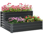 2-Tier Raised Garden Bed in Steel with Open Bottom, 120x101x58cm, Dark Grey - Borge' Group Limited