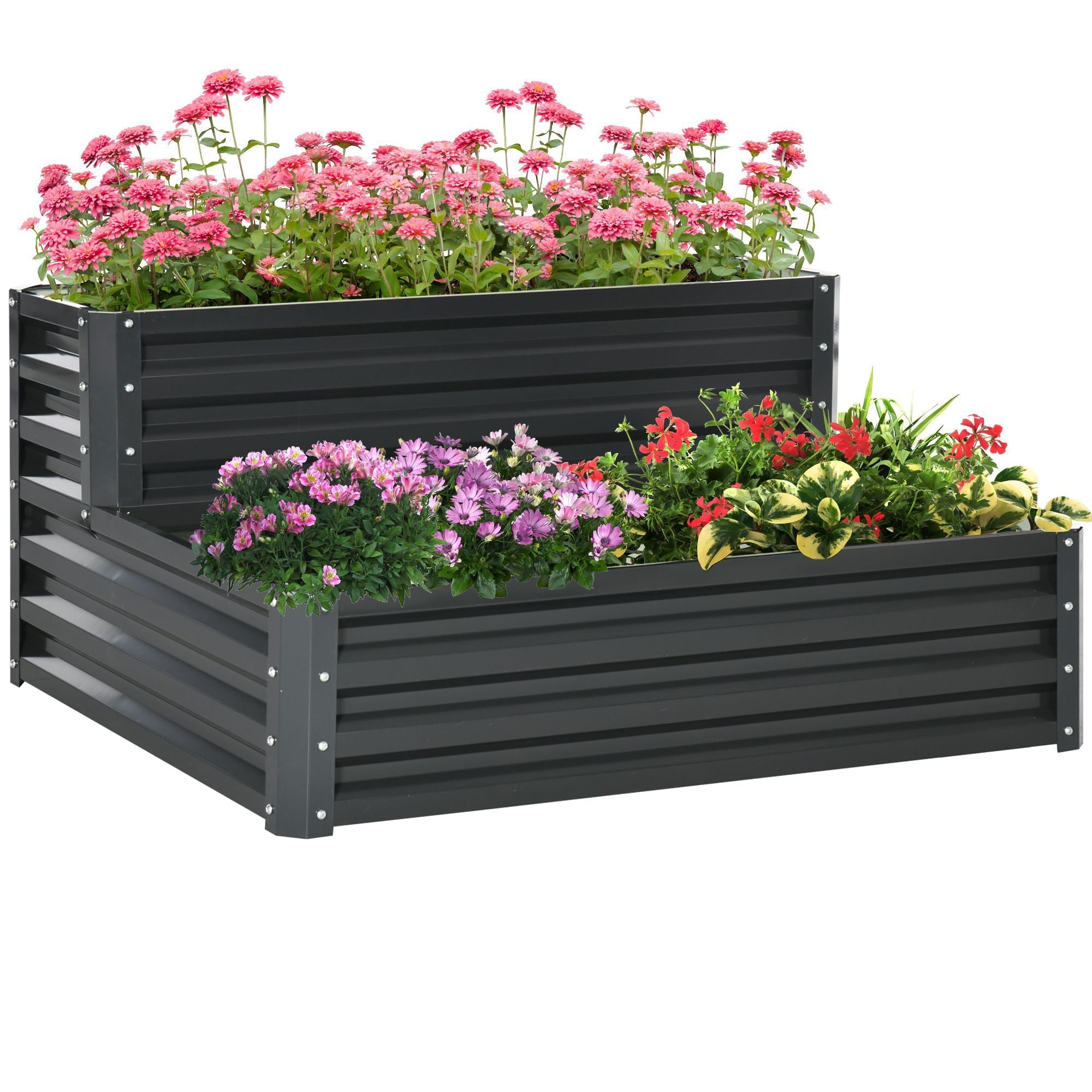 2-Tier Raised Garden Bed in Steel with Open Bottom, 120x101x58cm, Dark Grey - Borge' Group Limited