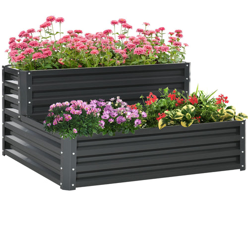 2-Tier Raised Garden Bed in Steel with Open Bottom, 120x101x58cm, Dark Grey - Borge' Group Limited