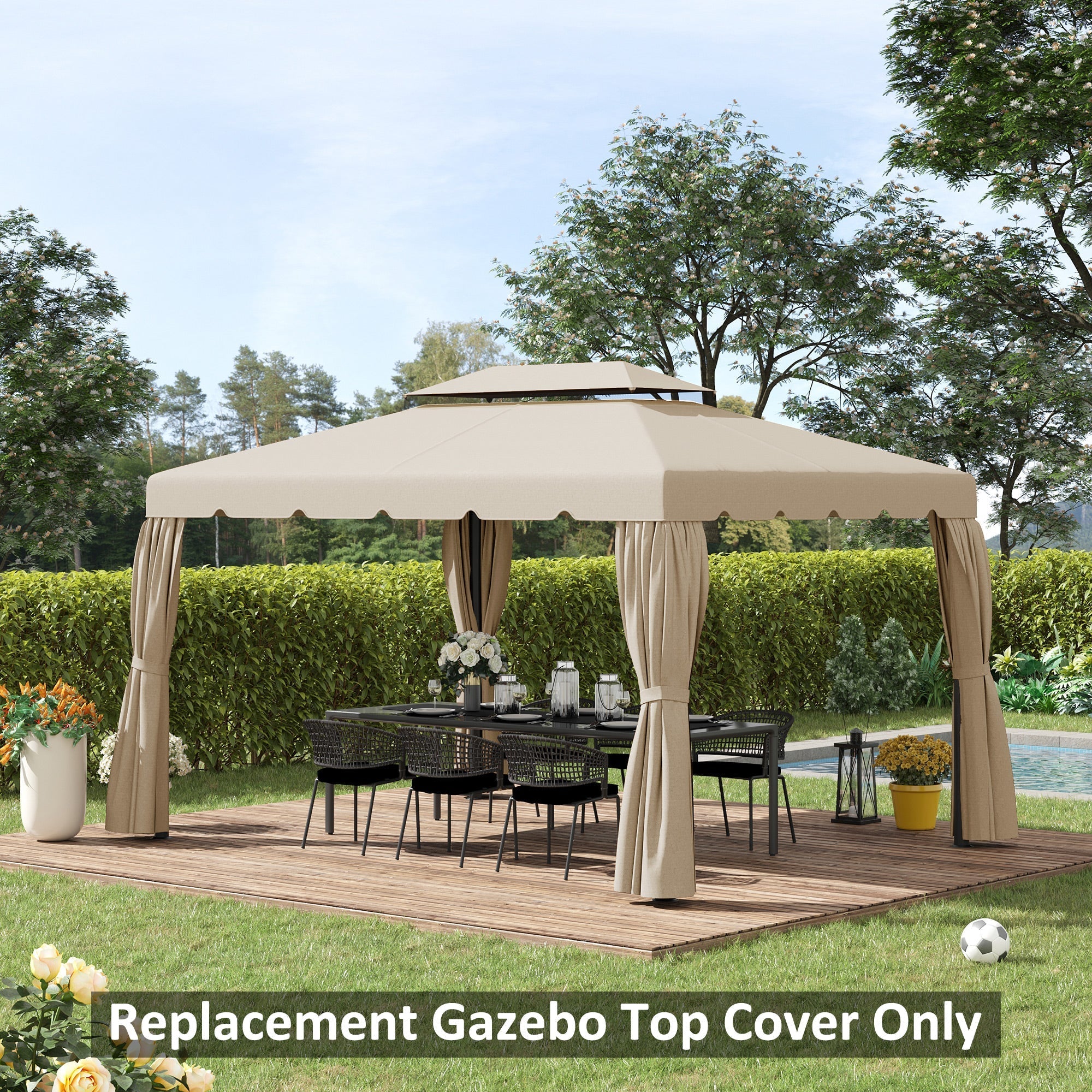 3x4m Garden Gazebo Replacement Canopy with 2 Tier Roof in Beige Polyester - Borge' Group Limited