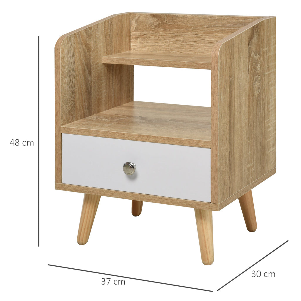 bedside table saving cabinet with drawer and wooden shelf 37x30x48cm - oak/white - Borgè