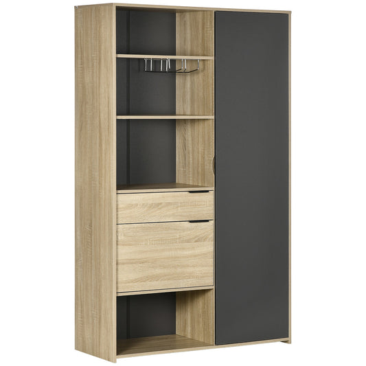 Modern Credenza with locker, drawer and Porta Calici, 110x41.5x180cm, natural and Grey wood