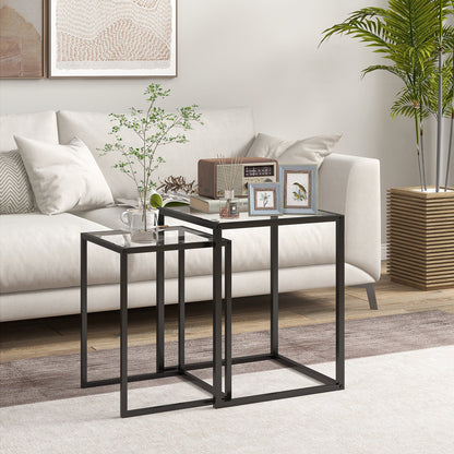 CIELO | Set of 2 Modern Black Coffee Tables with Tempered Glass - Borgè