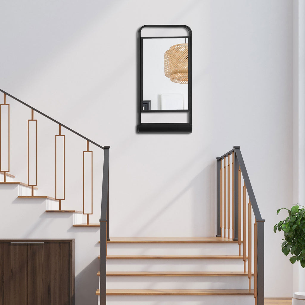 wall mirror with lower shelf and metal structure, 36.2x12x71.7cm, black - Borgè