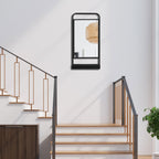 wall mirror with lower shelf and metal structure, 36.2x12x71.7cm, black - Borgè