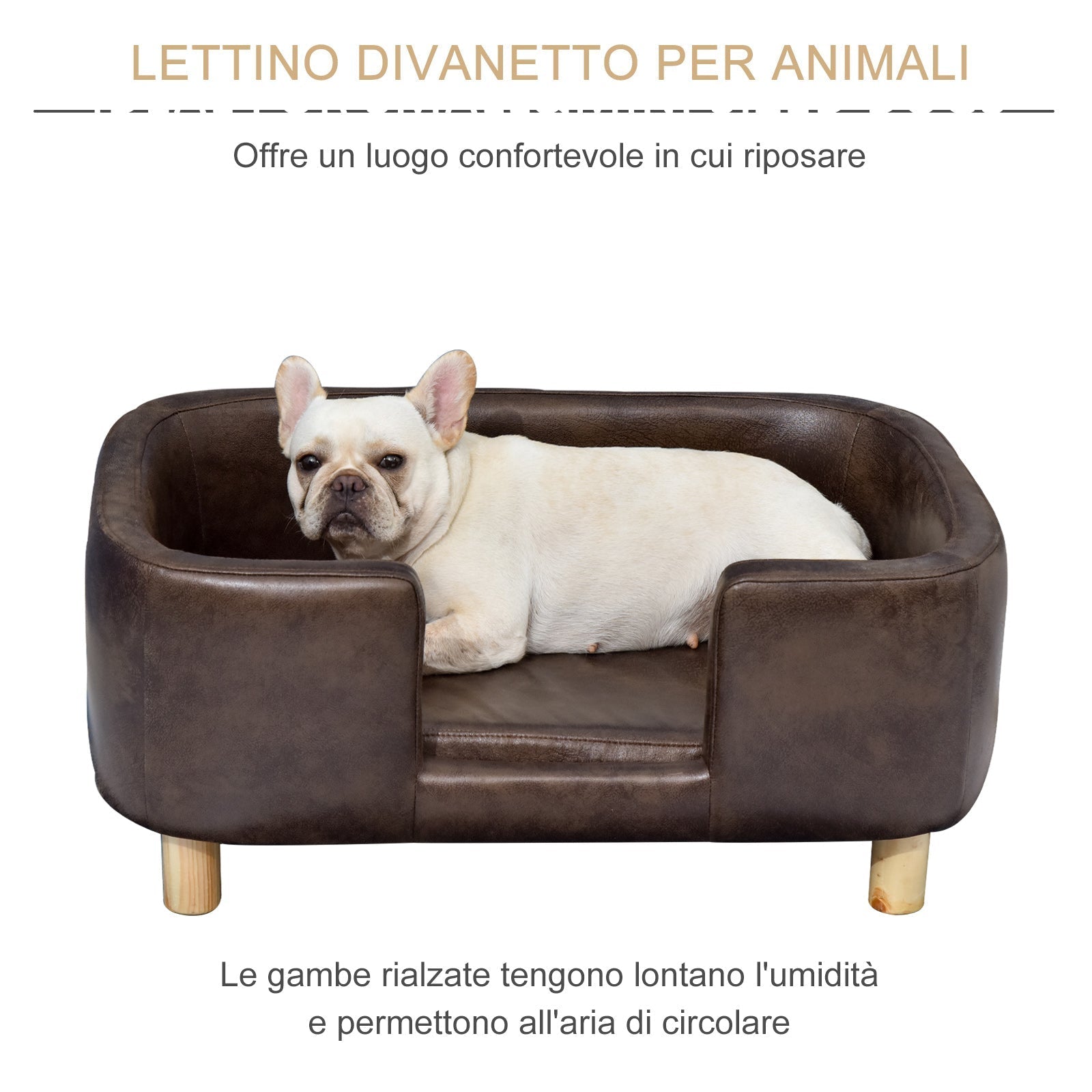 Pet Sofa, Removable Foam Padded Cushion, Small Medium Dog, Dark Brown 74x48. 5x31cm - Borge' Group Limited