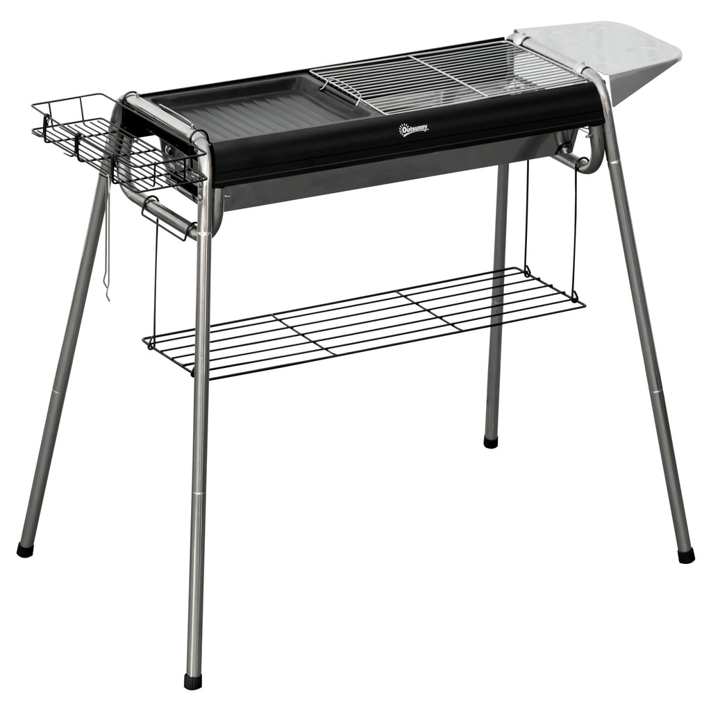 Charcoal Barbecue with Grill and Cooking Plate, Basket and Shelves, 96x61x72cm, Black - Borge' Group Limited