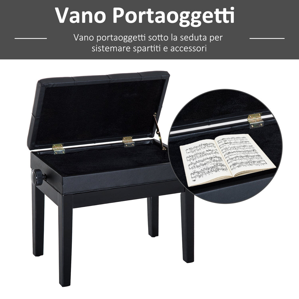 Stool Benchetta Bench Piano chair with PORTOGGGEMENT ROAD ADJUSTABLE HEIGHT, 54.5x33x48-58cm, Black - Borgè
