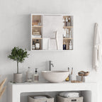 Homcom cabinet with mdf mirror and chipboard with 3 side shelves and internal adjustable shelf, 60x14.5x49.4 cm - Borgè