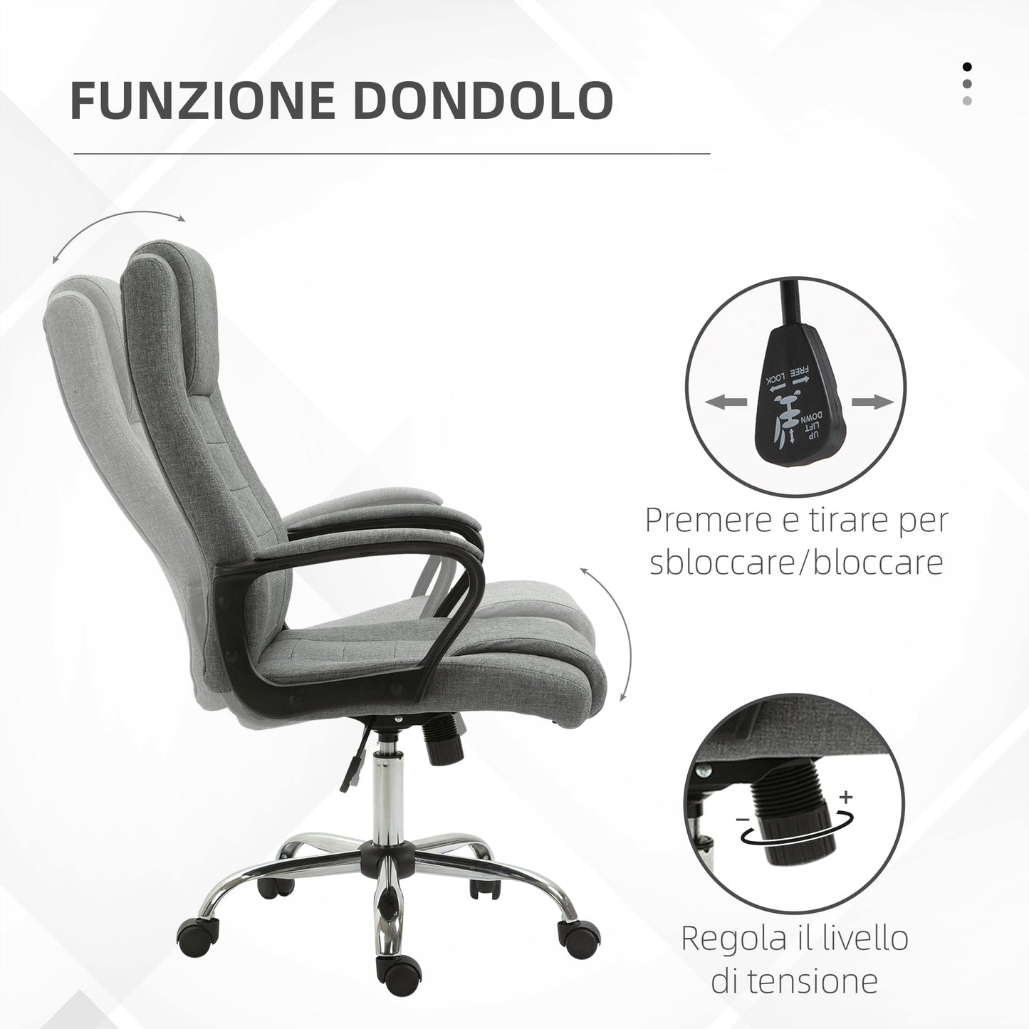 Vadgetto Ergonomic Handing Office Chair and padded with height and adjustable inclination, 62 x 76 x 110-119cm - Borgè