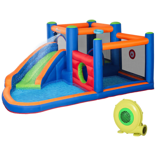 Outsunny inflatable castle for children 3-8 years with slide, trampoline and swimming pool, 380x340x170cm - Borgè