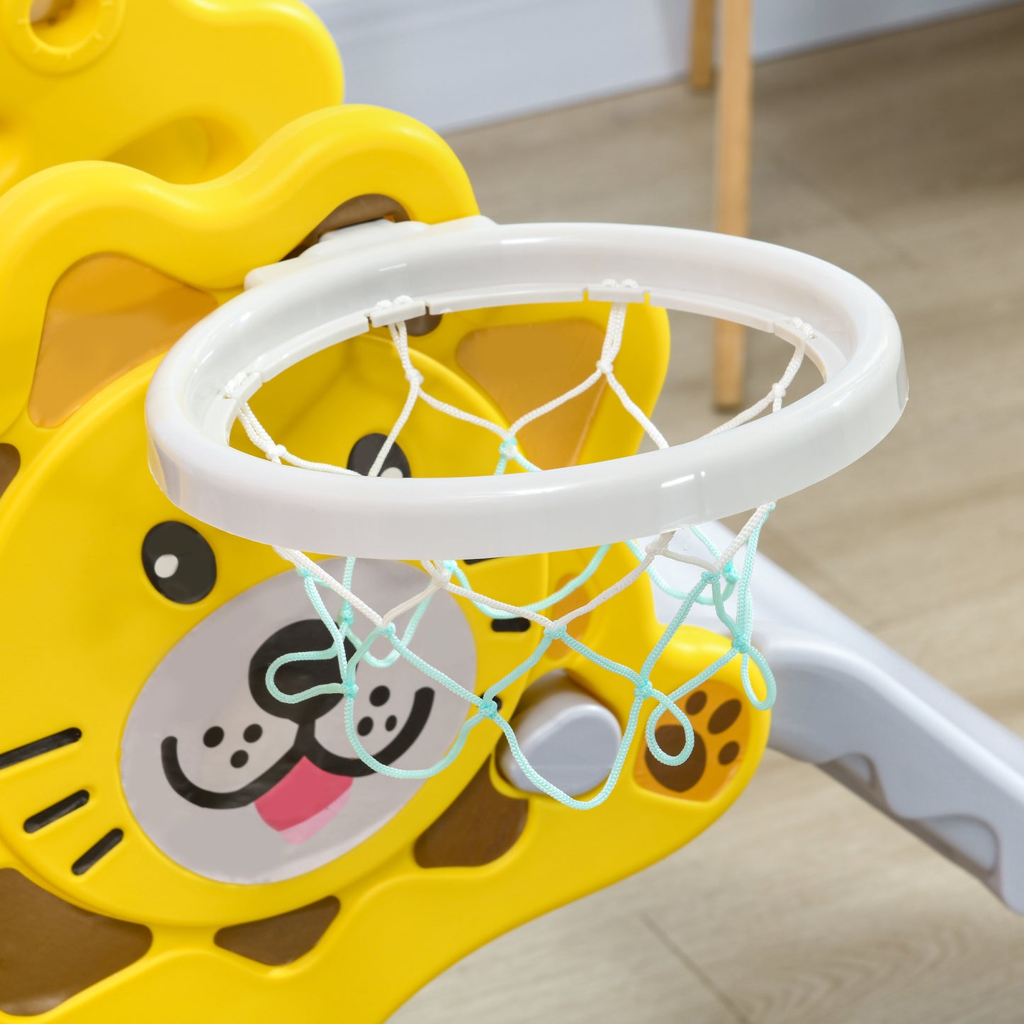 Children's Slide 18-36 Months with Lateral PE Basketball Hoop, 131x50x74 cm, Yellow and Grey - Borgè