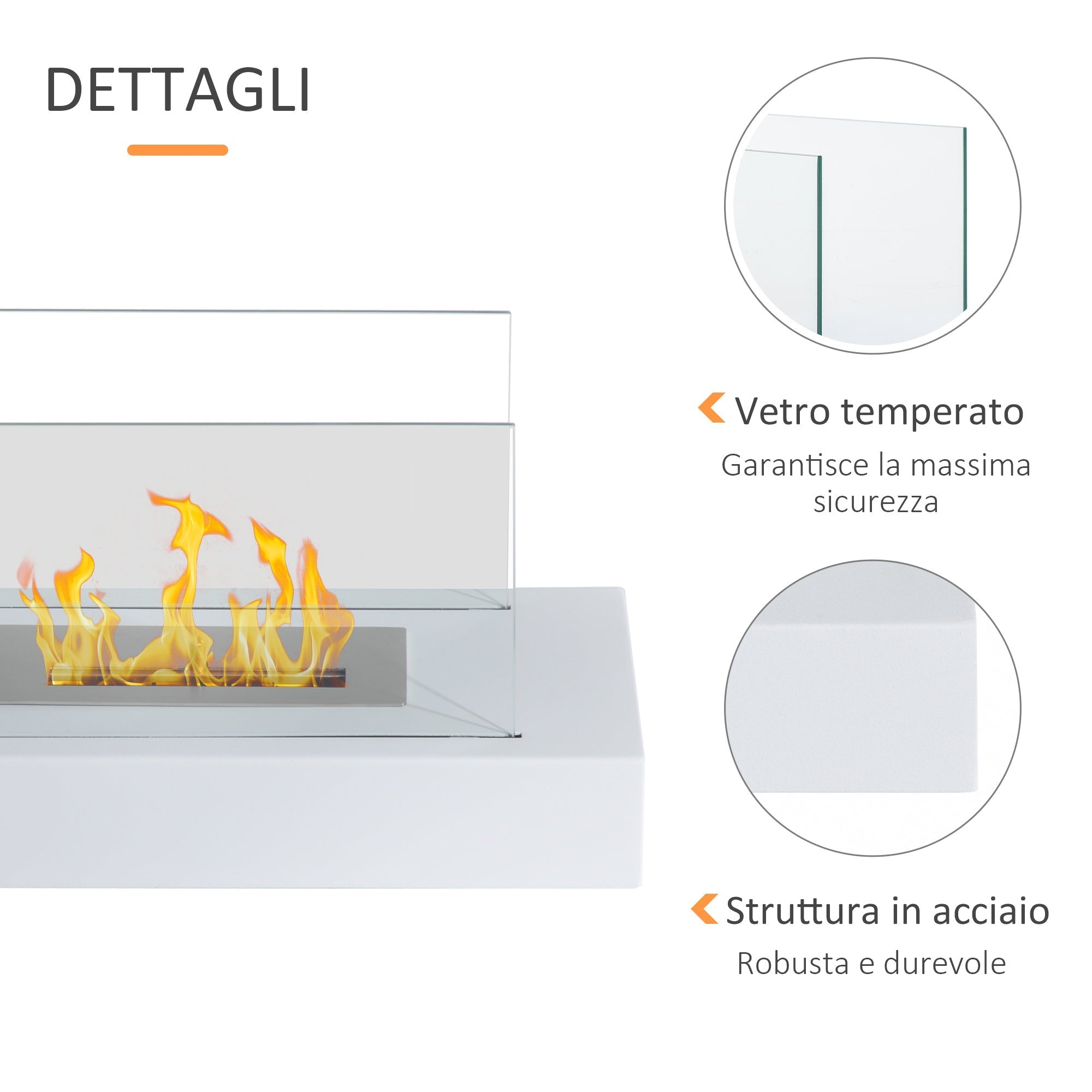Bioethanol fireplace from the ground with power 2000W, white, 35x18x21cm - Borgè