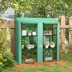 Outsunny garden greenhouse with pear coverage, 6 shelves and 2 roller shown doors, 143x46x151cm, green - Borgè