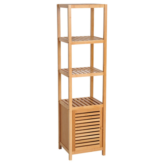 Mobile with column for bamboo bathroom with 4 shelves and a cabinet 36x33x140cm - Borgè