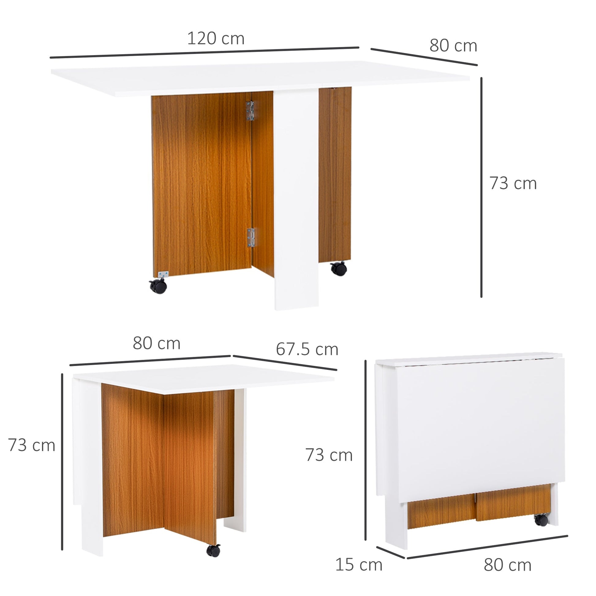 extendable dining table, modern design, folding table saving with wheels 120 × 80 × 73cm - Borgè