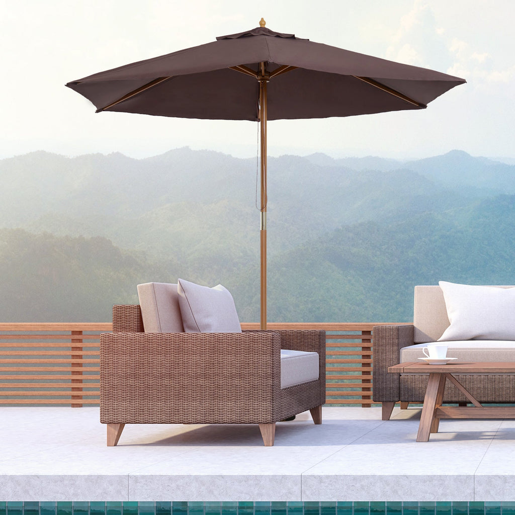 Garden Umbrella 2.5x2.3 m with 6 Ribs and Crank Handle, Made of Wood and Polyester, Brown - Borge' Group Limited