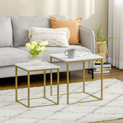 CUBE | White and Gold Marble Set of 2 Living room / Coffee Table