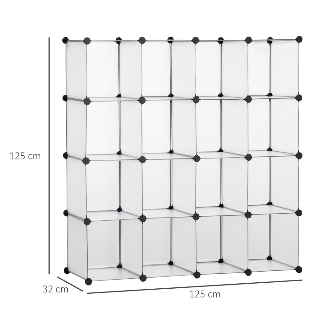 Mobile Mobile Modular Salvaspazio for Interior, 16 cubes 30x30x30cm Plastic PP and steel, 125x32x125cm, transparent - Borgè