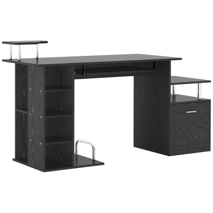 Desk for modern computer with drawers, shelves and removable keyboard, office desk for black wooden wood 152x60x88cm - Borgè