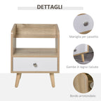 bedside table saving cabinet with drawer and wooden shelf 37x30x48cm - oak/white - Borgè