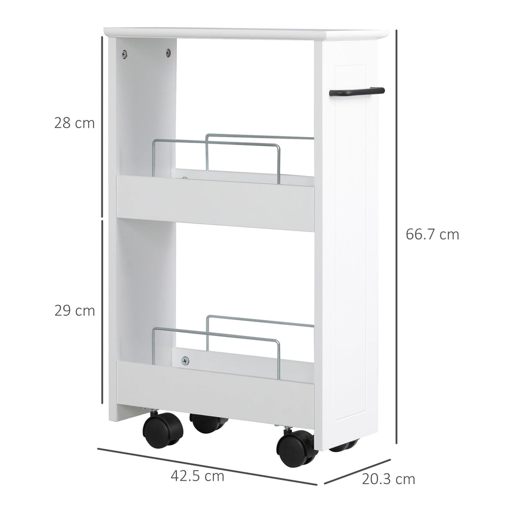 Kleankin Multiuse wood saving cart MDF and wheels, 42.5x20.3x66.7cm, White - Borgè