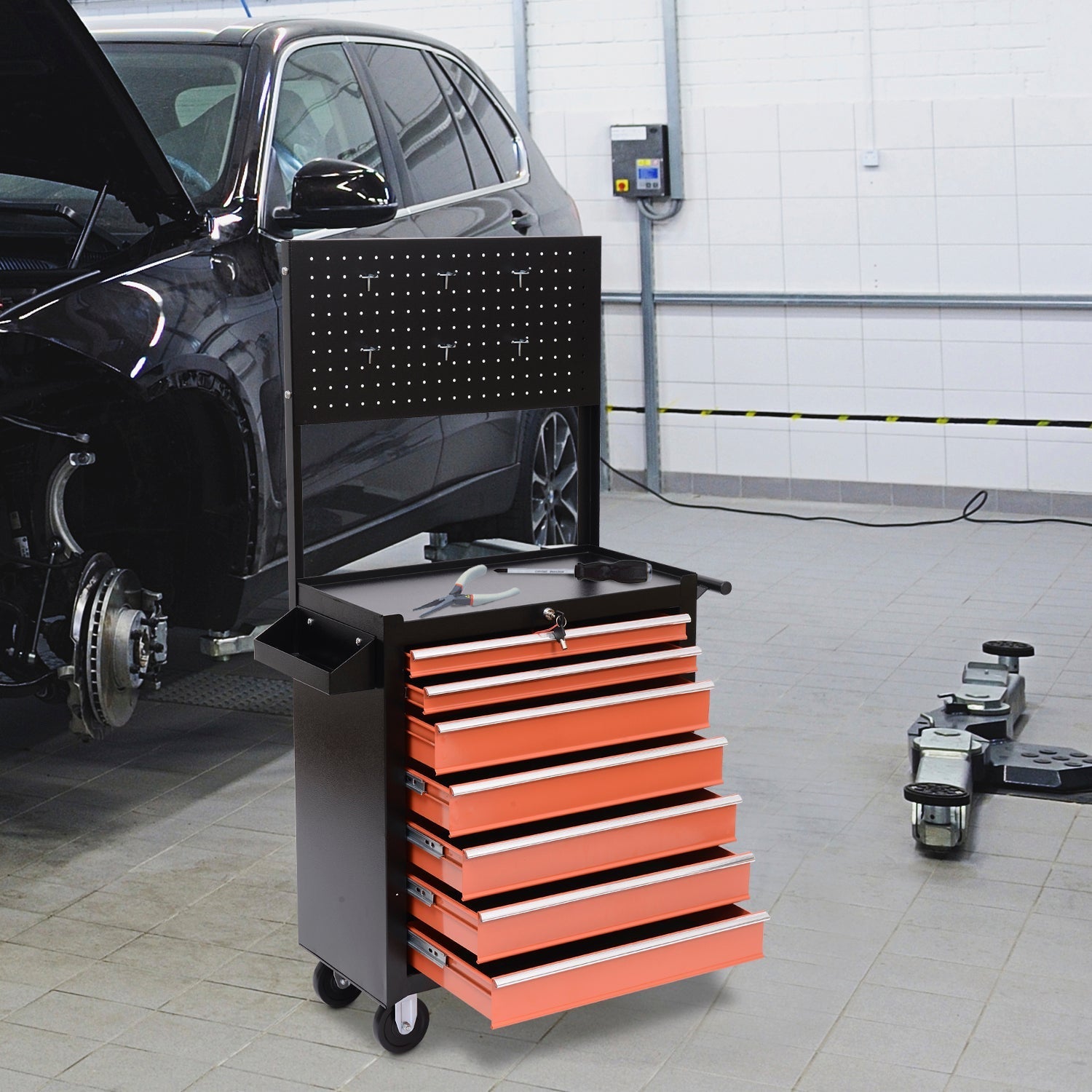 Homcom Tools Trolley Tools with chest of drawers, black and orange, 61.5x33x76cm - Borgè