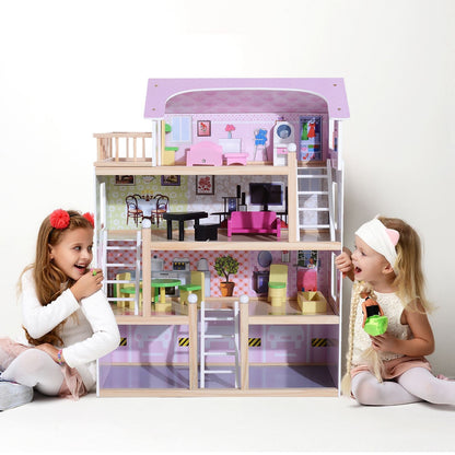 House of Children's Dolls 3+ Years in Pino wood and 4 -storey MDF with 13 accessories, pink, 60x30x80 cm - Borgè