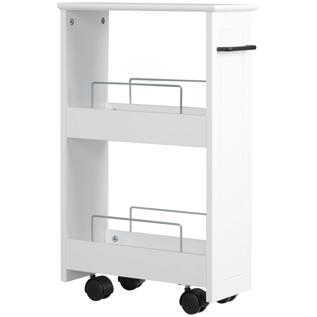 Kleankin Multiuse wood saving cart MDF and wheels, 42.5x20.3x66.7cm, White - Borgè