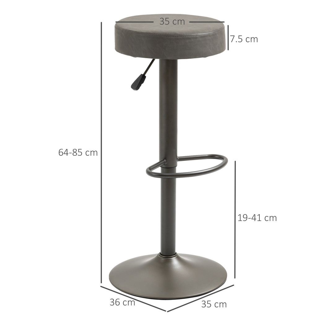 Set 2 swivel bar stools with residential footrests and height, 35x36x64-85cm, Grey - Borgè
