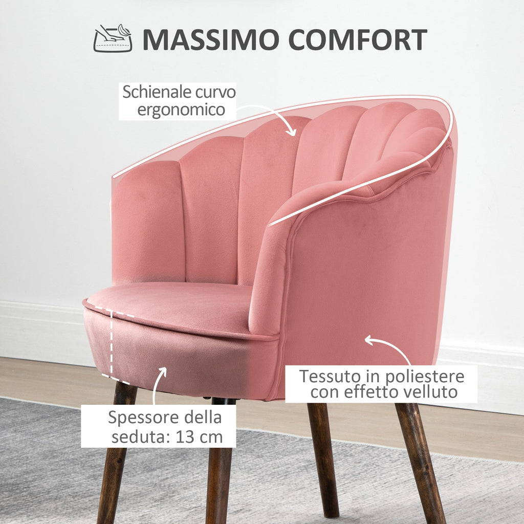 PINKISH | Shell Armchair in Pink Velvet | 66x72x79cm - Borgè