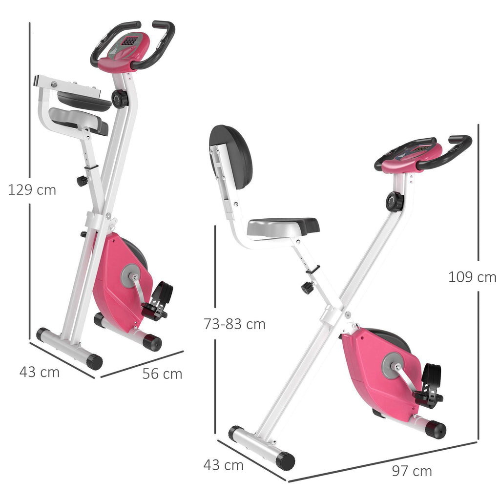 Folding Exercise Bike with 5 Adjustable Positions and 8 Levels of Magnetic Resistance, X-Shaped Structure, 43x97x109cm, Pink and White - Borge' Group Limited