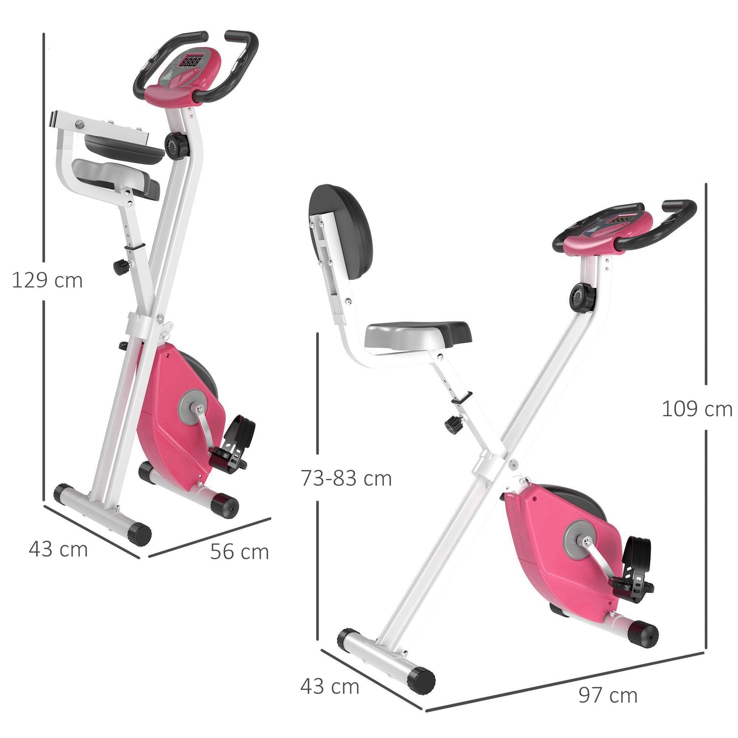 Pink Foldable Exercise Bike | 5 positions and 8 resistance levels, 43x97x109cm