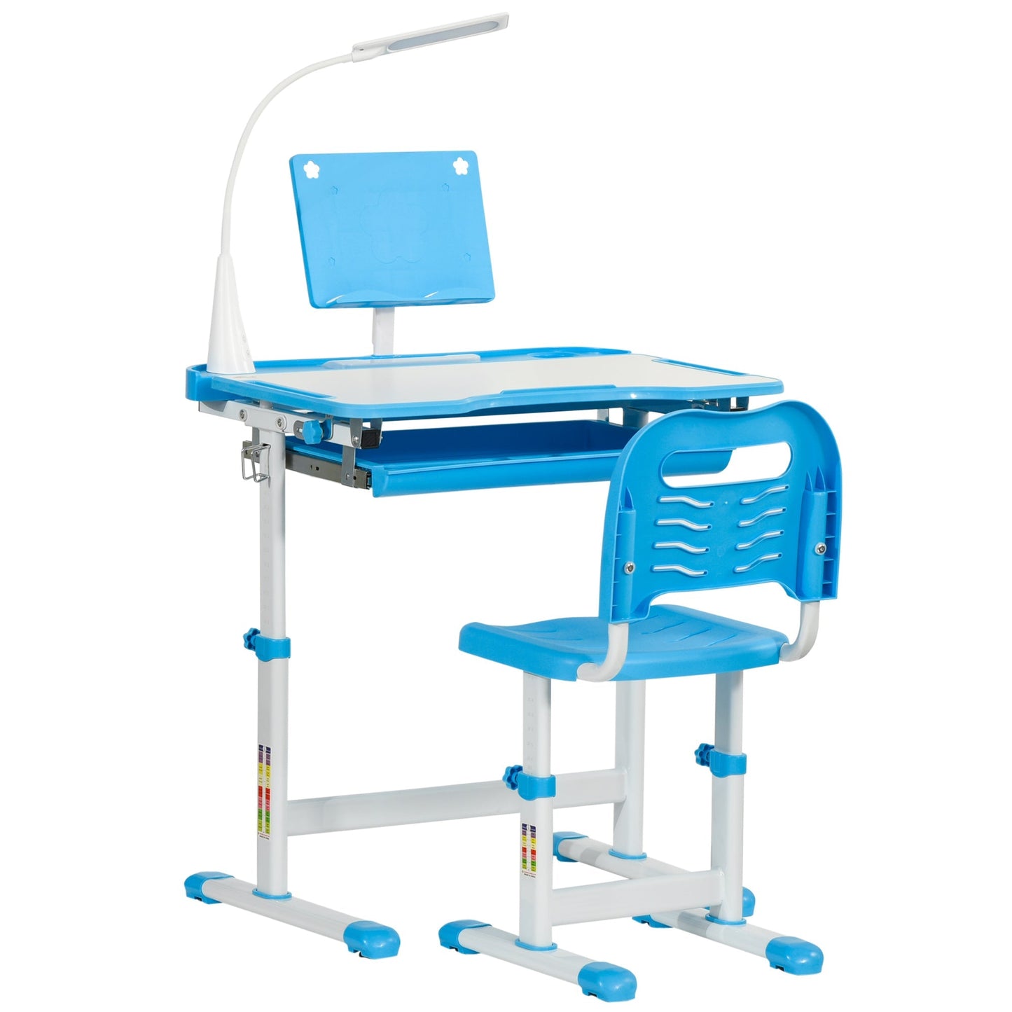 Children's Desk with Chair for 6-12 Years Old with Adjustable Height and Angle, Blue - Borgè